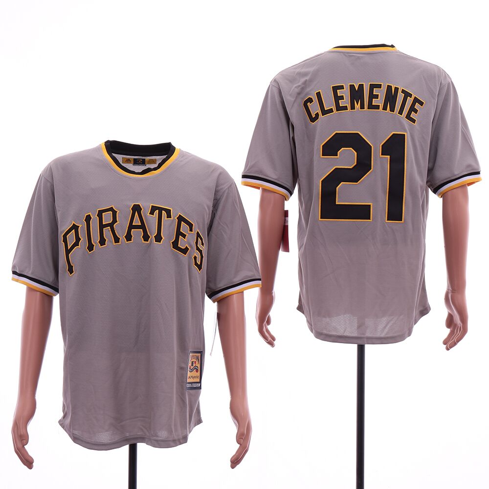 Men Pittsburgh Pirates #21 Clemente Grey Throwback MLB Jerseys->pittsburgh pirates->MLB Jersey